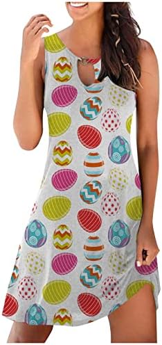 LCEPCY Велигденски фустан за жени без ракави на вратот за клучеви шарени печатени печатени колени со колена 2023 година модна плажа за