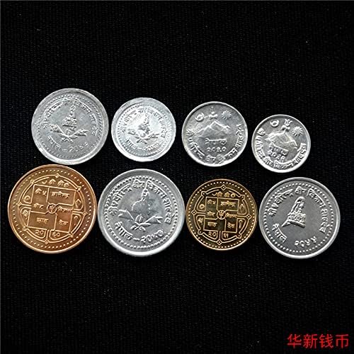 Непал Монета 8 Сет На Стариот Сет На Множества На Монети Азиски Монети Алуминиум Жолти Монети