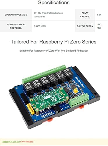 Индустриски модул за реле со 6-CH WaveShare за Raspberry PI Zero/Zero W/Zero WH, RS485/Can Half-Duplex Communicy UART контрола, Auto Rx/Tx Switch,