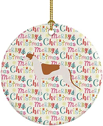 Богатства на Каролина WDK1852CO1 Greyhound Среќен Божиќен керамички украс, повеќебојни, украси за новогодишни елки, виси украс за Божиќ,