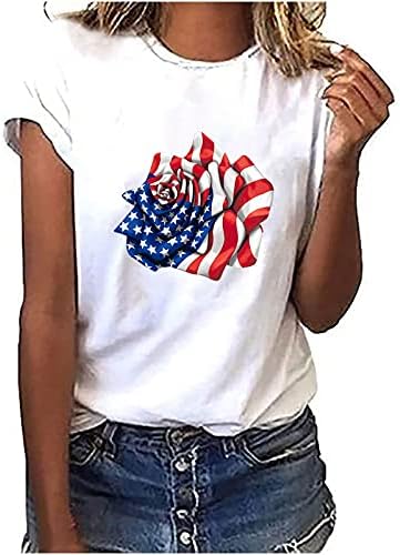 4 -ти јули кошули за жени Лето Америка ГРАФИЧКИ ГРАФИЧКИ ТЕЕС Врвни лабави обични маички со кратки ракави патриотски блузи