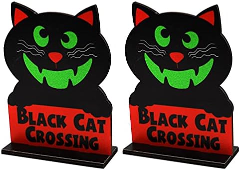 Абоофан 2 парчиња среќни украси на табели за Ноќта на вештерките дрвени црни мачки трпезарии Трик или третирање знак за забава за Ноќта