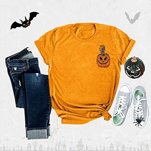 Женски есен тиква маици смешни кратки ракави за Ноќта на вештерките графички маички врвови