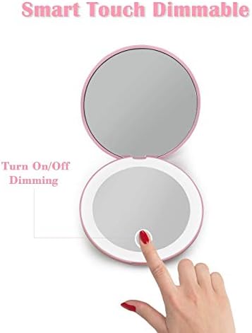 Kintion Compact Огледало Со Светлина, 1x/10X Зголемување Патување Огледало, Полнење Џеб Огледало LED Чанта Огледало, 2-Еднострани,