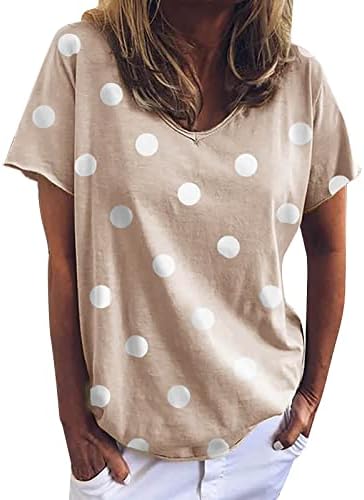 Сува Фитил Маица Жените Обичните Лабава Полка Точка Блуза Печатење V Вратот Кратки Ракави Маица Врвот 7 Ракав