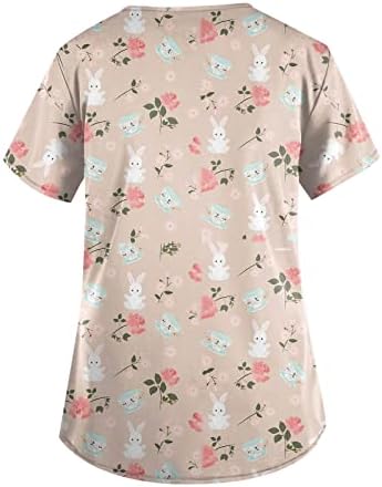 Велигденски кошули за жени со кратки ракави Туника Туника, симпатична зајаче графичка трендовски блуза кошула o вратот лабави маици врвови