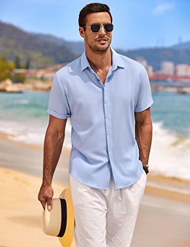 Кошули за машки постелнина за маж со кратки ракави со кратки кошули со кошула за маж за мажи плажа летна венчавка кошула