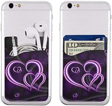 Држач за картички за Purple Hearts Phone Case, PU Fore Leather Slephesive Id Credate Case за 2,4x3,5 инчен смартфон назад