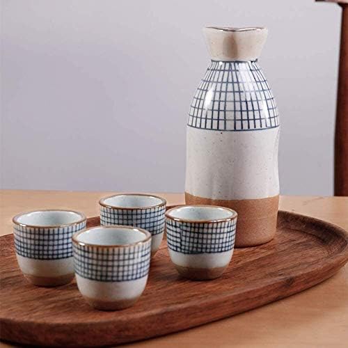 5 парчиња јапонски раб поставени насликани чаши за вино со ретро лента, вклучуваат шише од 1 парчиња 10 мл, 4 парчиња чаши од 1 парчиња