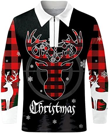 Менс Божиќ 3Д дигитални Божиќни печати за одмор, патент кошула со долги ракави кошула атлетска облека мажи врвови