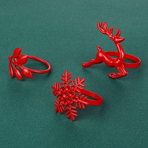 Божиќни прстени за салфетка, метални лисја држачи за салфетки Божиќ, елк ирваси, салфетка тока ринстон снегулка, салфетка прстени