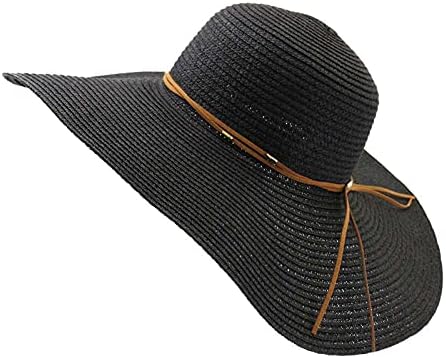 Women'sенски плажа Сонце визир капа цврста преклопна широко распространета летна капа за заштита на сонцето на плажа со слама капи.