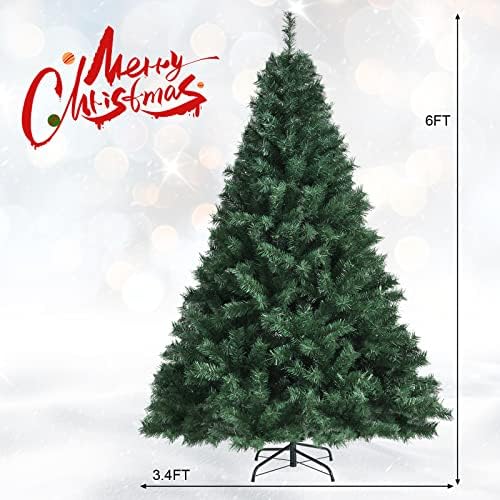 Goplus 6ft вештачко новогодишно дрво, чисто зелена шарка на бор, целосна дрва w/ преклопна метална штанд, 648 совети за гранки, премиум