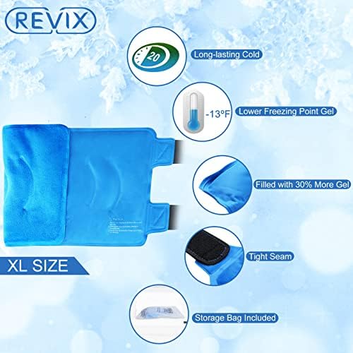 Revix XL колено ледено пакување завиткано околу целото колено по операцијата, гел мраз пакет за повреди на коленото, олеснување на болката, артритис,