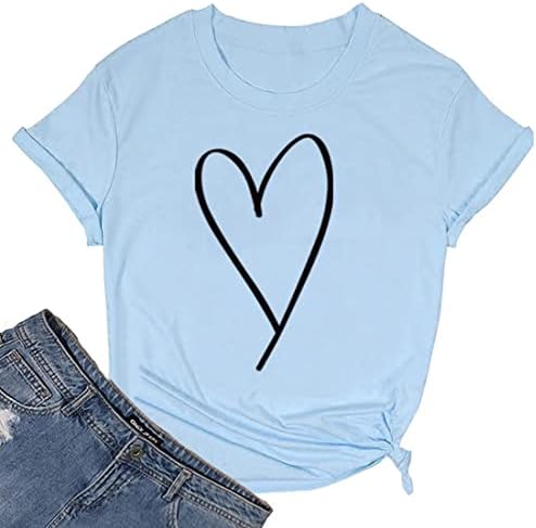 Sunidol omensубовни loveубов срце печатено симпатична графичка кошула екипаж, обичен памук памук, лабав на мајката на денот на мајката