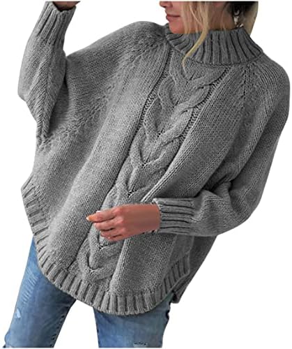 Womenените со долг ракав Туртленек Чунки плетен џемпер асиметрични преголеми есенски зимски џемпери случајни врвови за скокач на пулвер