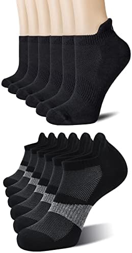 CS Celersport 12 пара глуждот за трчање атлетски перничиња спорт со ниски исечени чорапи ， црна*6+црна и сива*6, голема