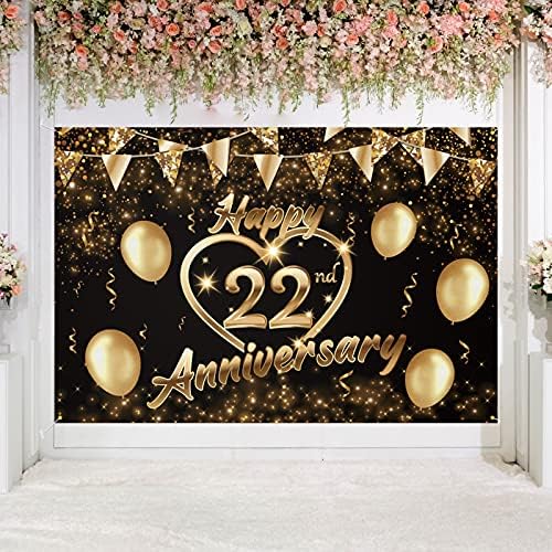 Среќна 60-Годишнина Позадина Банер Декор Црно Злато - Сјајот Љубов Срце Среќен 60 Години Свадба Годишнината Партија Тема Украси За Жени