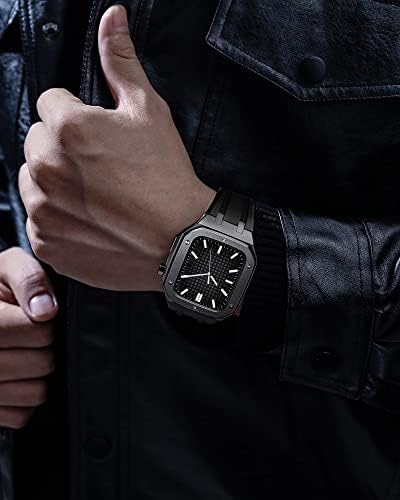Cnhkau Луксузен Бенд Случај За Apple Watch Серија 7 45mm, Мажи Солиден Заштитен Случај, Метален Браник Отпорен На Капки Со Ремен За Apple Watch