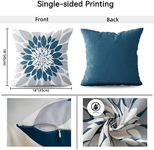Сино и сиво фрлање перници за перници сет од 4 надворешни водоотпорни перници опфаќа модерна декоративна дахлија цветни каучи перници за внатрешен