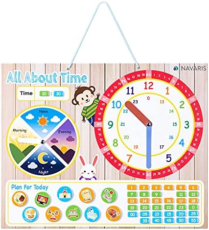 Наварис Детски Магнетен Часовник - Рани Години Учење-Време На Раскажување И Време Од Денот Едукативна Табела За Деца-Детска Ѕидна