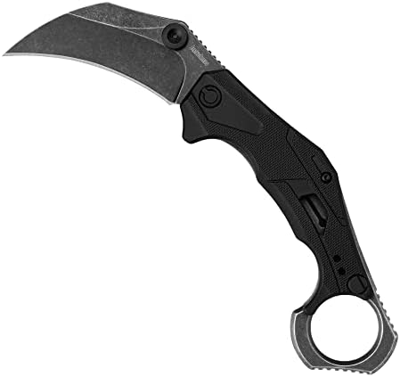 Кершау Остата, тактички карамбит стил, преклопен џеб нож со асистентно отворање, обратна зафат, финиш на црна боја на црна рачка,