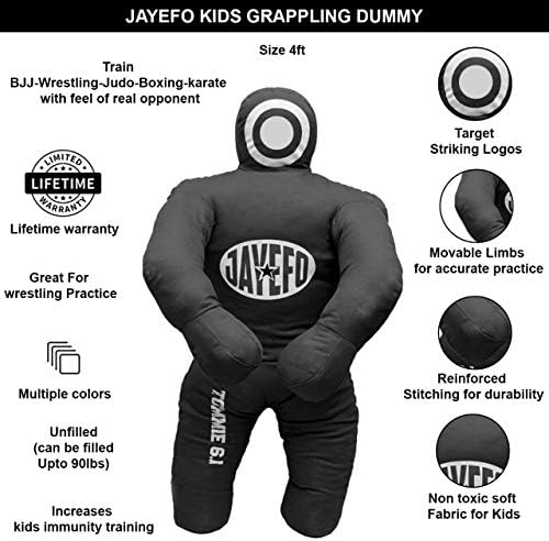 Jayefo Sports Kids Graplling Dummy Punching Tag за деца Деца борење вежба BJJ Boxing MMA Бразилски Jiиу itsитсу фрла џудо торба другар за младински