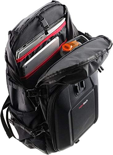 Ранец на ранец и црвена складирање на камера на Navitech со интегрирана лента за градите - компатибилен со Akaso V50 Elite Action