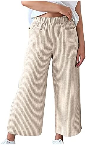 Женски ленти печати капри панталони широки нозе хареми салон панталони со високи половини еластични палацо панталони предни џеб исечени панталони