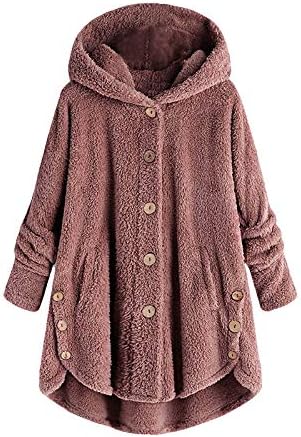 Ndvyxx Зимски палта за жени обична руно јакна топло мека надворешна шерпа поставена дебела палто за надворешна облека со џебови