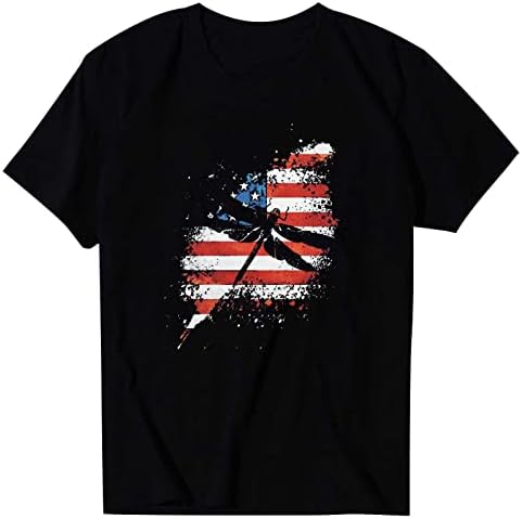 Женски 4 -ти јули врвови на американско знаме за печатење на змеј за печатење 2023 летни патриотска независност Ден на кошули блуза
