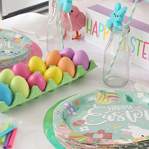 Циово Среќен Велигден зајак од јајце -јајца од јајца - Служи 24 гостински вклучуваат партиски плочи, лажици, вилушки, чаши, пакет за