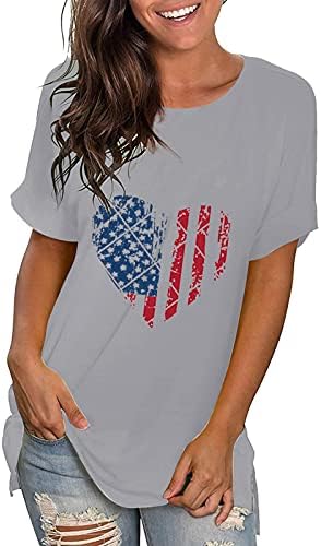 4-ти јули кошули жени Американски знаме лето кратки ракави на вратот О-вратот ленти од вратоврска за време