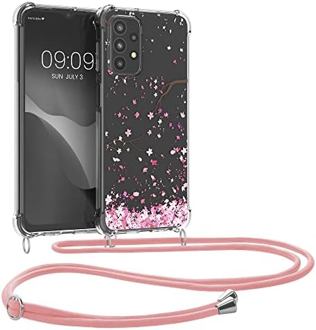 Cwmobile Crossbody Case компатибилен со Samsung Galaxy A23 4G/5G каиш - цреша цвета розова/темно кафеава/транспарентна