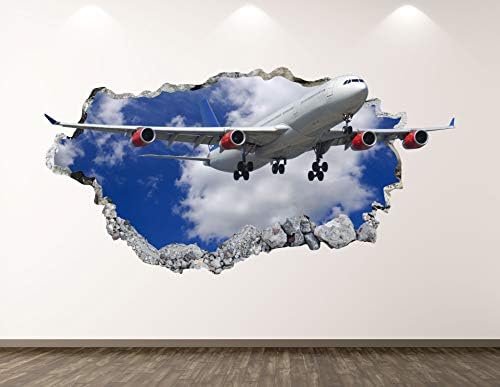 West West Mountain Jumbo Airplane Wall Decal Art Decor 3D Smashed Jet налепница uralидал Детска соба Прилагодено подарок BL90