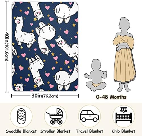 Swaddle Blackete Heart Alpacas памучно ќебе за новороденчиња, примање ќебе, лесен меко залепено ќебе за креветчето, шетач, расадник