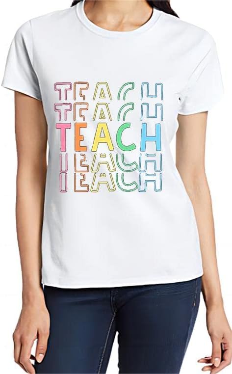 Буква маица за жени разнобојно печатење околу вратот Смешен краток ракав цртан филм животински симпатичен учител на врвот