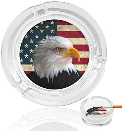 Гроздобер американско знаме ќелав орел тркалезен стаклен држач за пепелници за цигари случај симпатична сад за пушење пепел
