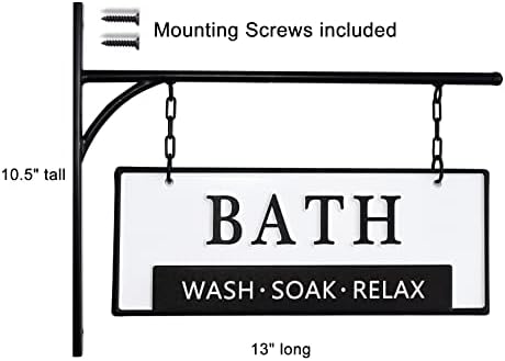 Метален знак за виси за бања, двострана врежана црна боја на бел емајл метален знак со заграда, модерна плака за монтирање на