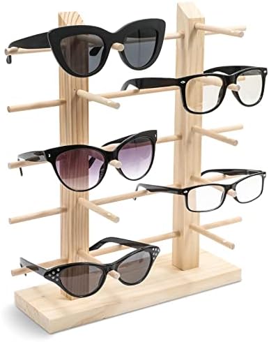 Стенд за приказ на очила за сонце од 10 пар парчиња, дрвен држач за очила за повеќе очила за повеќе очила