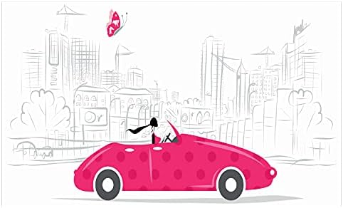 Амбезон автомобили Керамички држач за четки за заби, жена што вози розов гроздобер скицичен градски пејзаж и цртан филм за девојчиња од