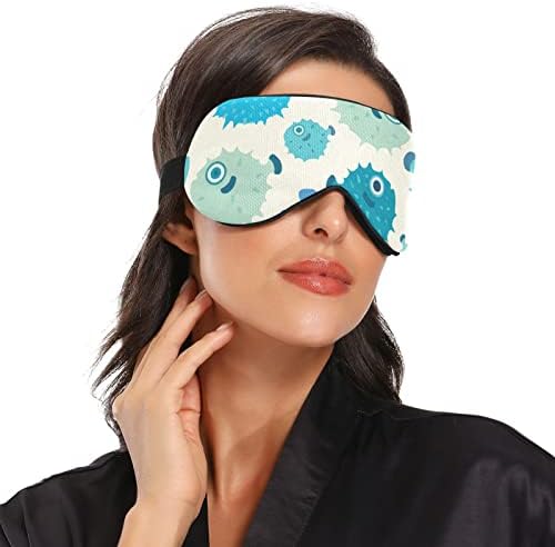 Унисекс спиење маска за очи, пуф-сино-риба ноќ, маска за спиење удобно покритие на сенката за спиење на очите