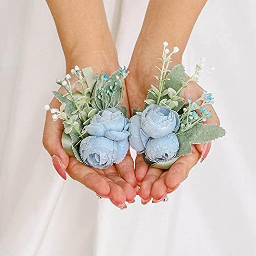 CAMPSIS 2piece Wedding Floarl Невеста зглобот Корзаж сини лисја лента со лента за зглобот цвет од невеста невеста невеста невестата на деверуша