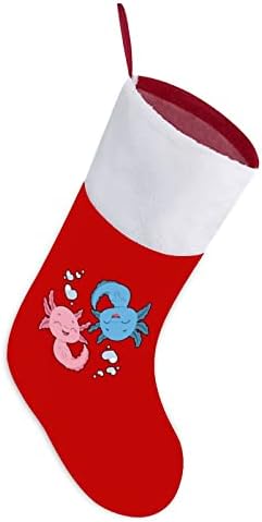 Аксолотл Јин Јанг Божиќни чорапи црвен кадифе со бела торба за бонбони Божиќни украси и додаток на семејна забава