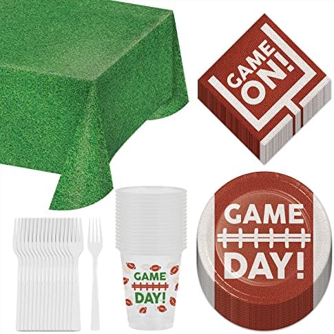 Фудбалски забавен пакет - хартиени десертни плочи, салфетки, пластични чаши, вилушки и комплет за покривање на маса
