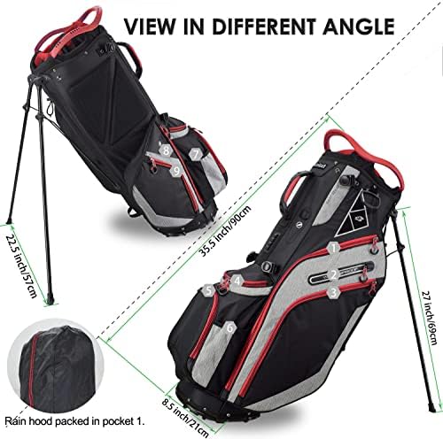 Торба за голф за голф 14 пат врвни делители ергономски со штанд 8 џебови, двојна лента, аспиратор за дожд