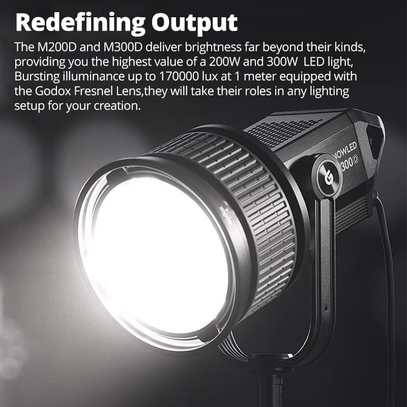 Godox M300d LED Видео Светлина, ПОЗНАТ Vdier Светлина, МАКС 330W 5600K 100000LUX CR 96+ TLCI 97+, Вграден Во 12 FX Ефекти За Филм,