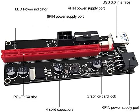 N N.Oranie 6 пакет PCIE Riser Adapter картичка за GPU Crypto Mining16x до 1x со LED графичка продолжение Ethereum ETH Mining Powered