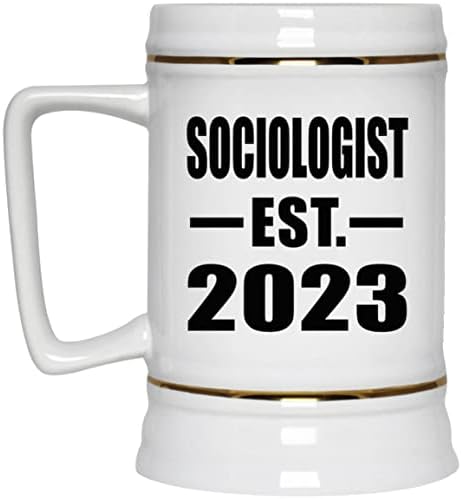 Дизајнирајте Социолог Воспоставен E. 2023, 22оз Пиво Штајн Керамички Танкард Кригла Со Рачка За Замрзнувач, Подароци За Роденденска Годишнина