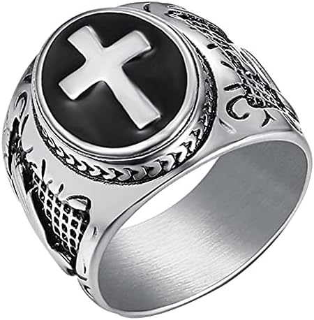 JAJAFOOK Накит Црна &засилувач; Сребрена Нерѓосувачки Челик Христијански Светиот Крст Прстен За Машки Прстени